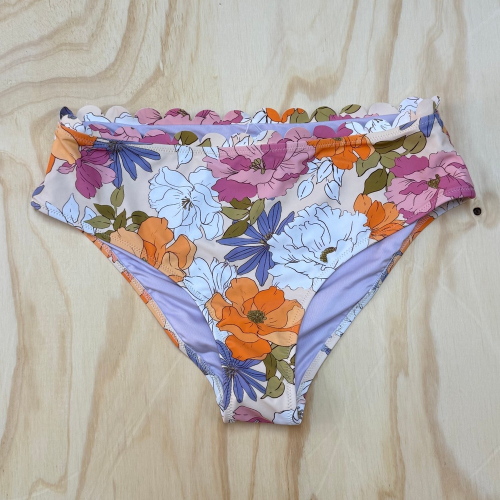 Cupshe Floral Scalloped High Waisted Bikini Bottoms Multicolor CAA12C3H101GG L